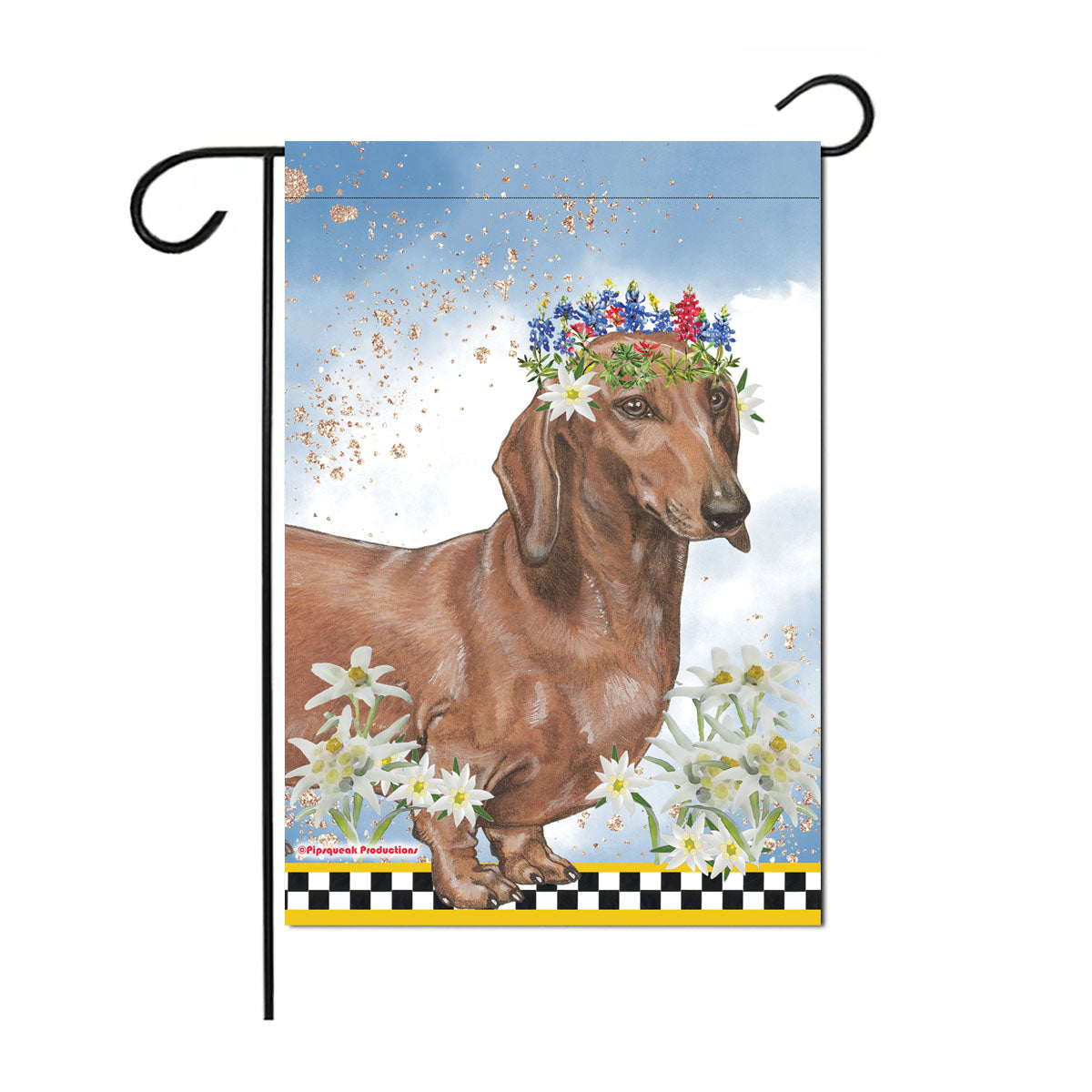 Dachshund Chestnut Floral Garden Flag Double Sided 12 x 17 in. - Pipsqueakproductions