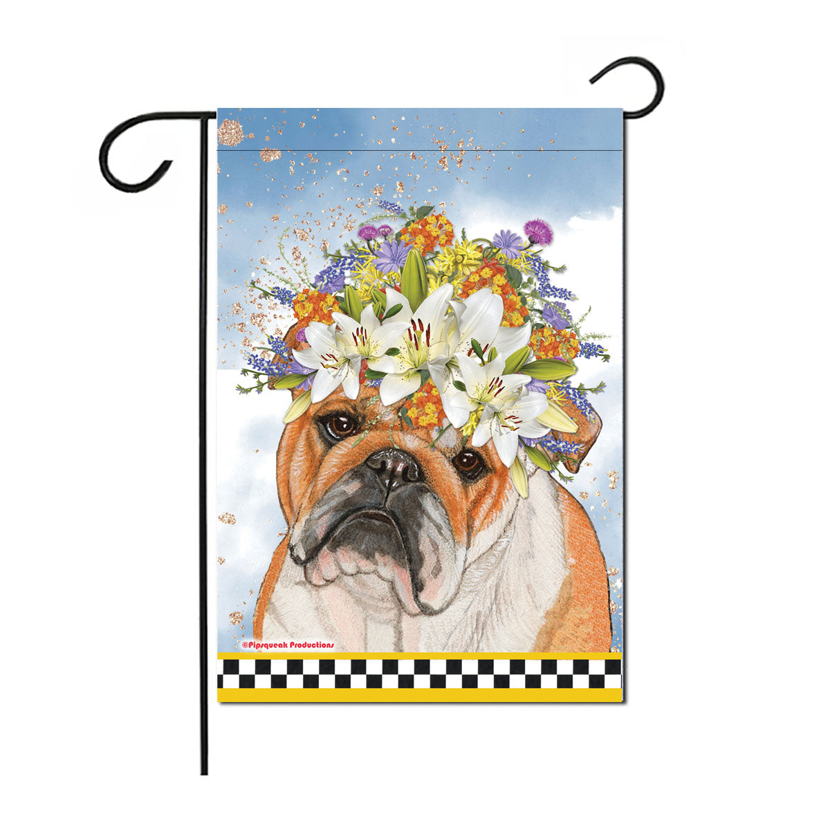 Bulldog Floral Garden Flag Double Sided 12 x 17 in. 