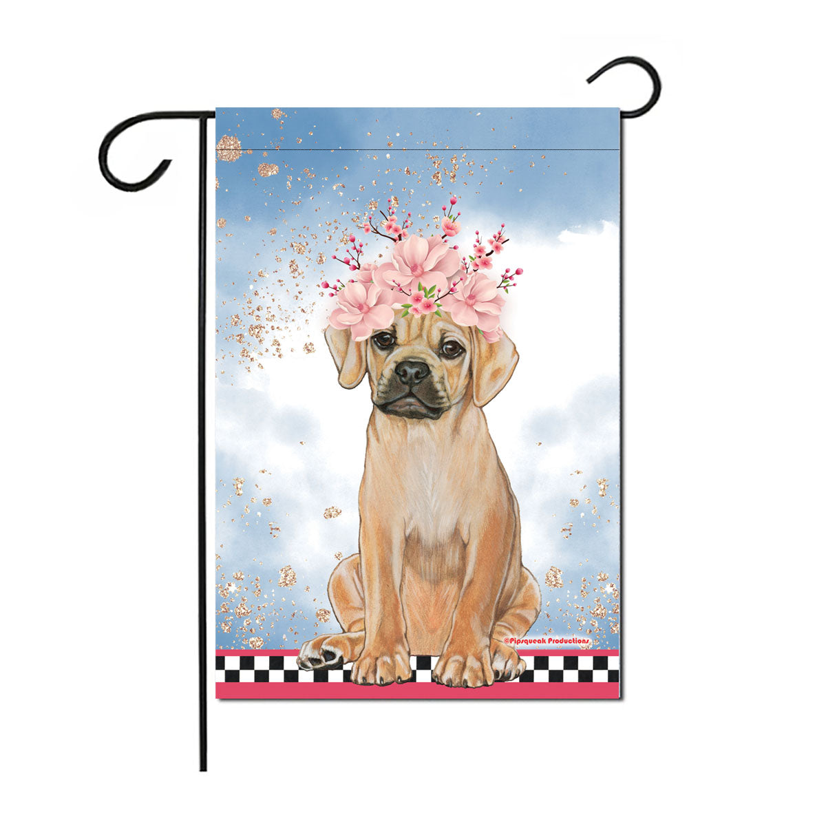 Puggle Floral Garden Flag Double Sided 12 x 17 in. - Pipsqueakproductions