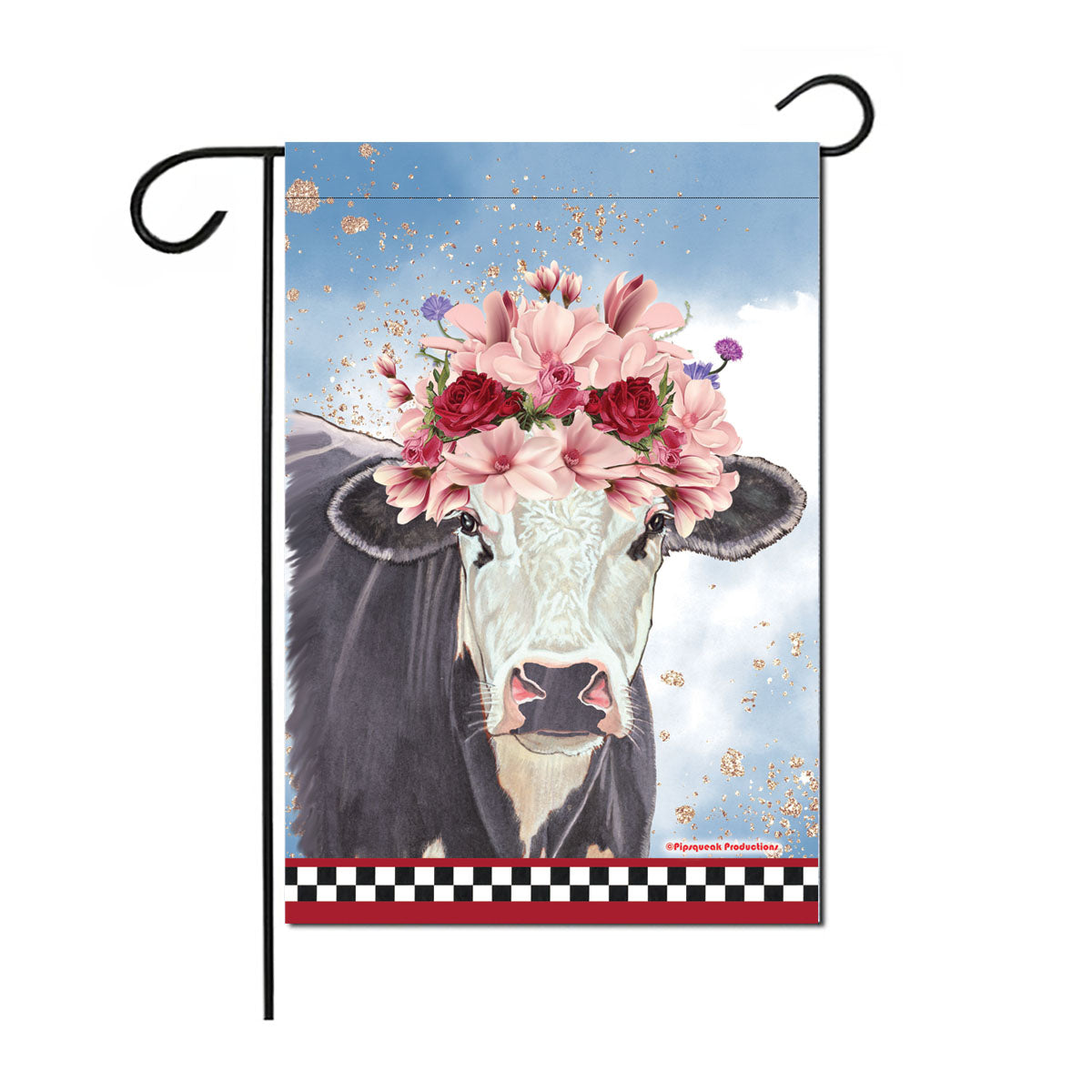 Cow Black and White Holstein Cow Floral Garden Flag Double Sided 12 x 17 in. - Pipsqueakproductions