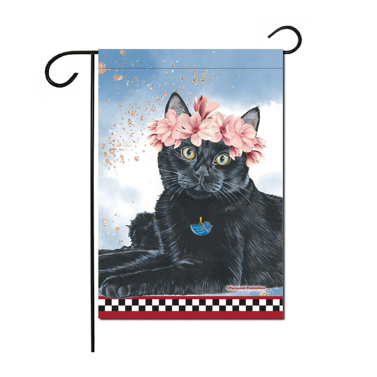 Cat Black Cat Floral Garden Flag Double Sided 12 x 17 in. 