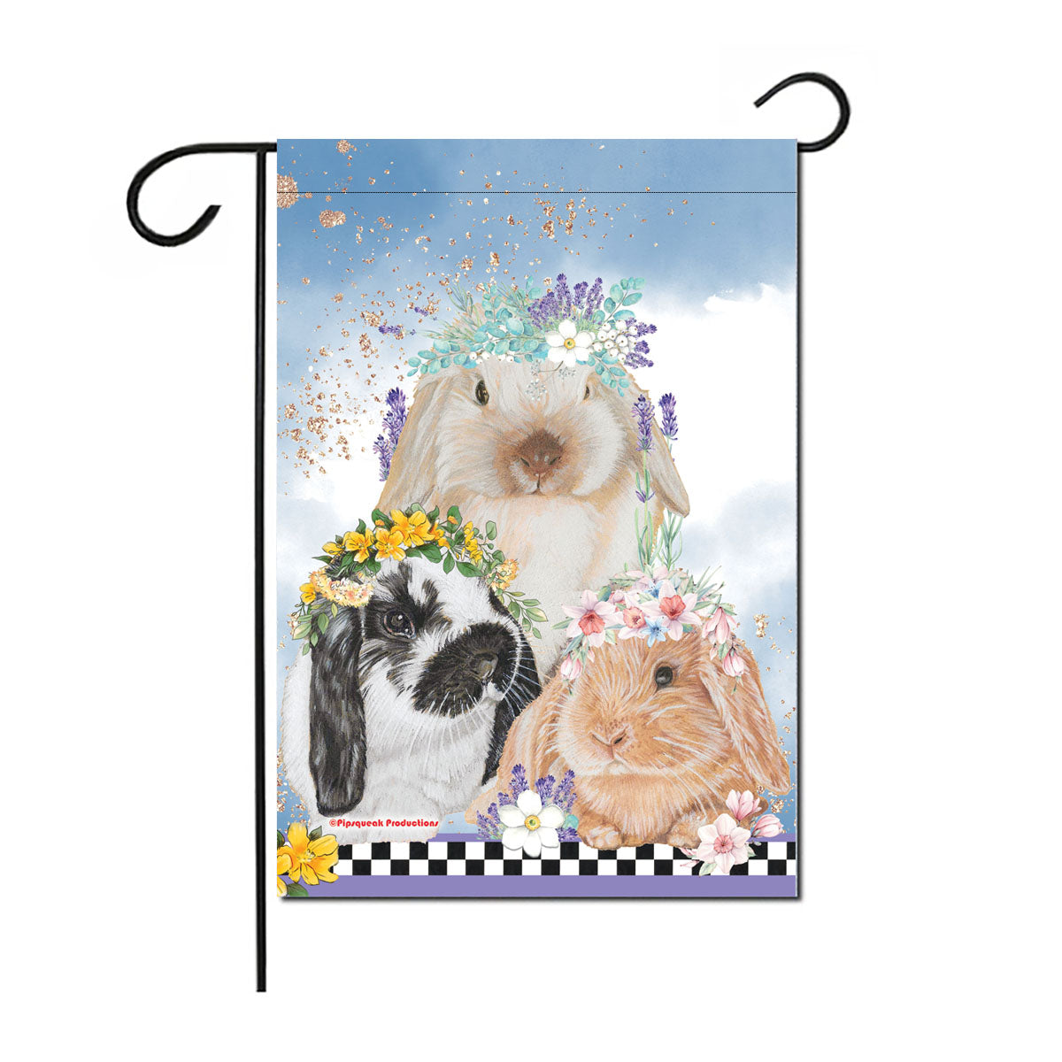Bunny Floppy Eared Lop Eared Rabbits Floral Garden Flag Double Sided 12 x 17 in. 