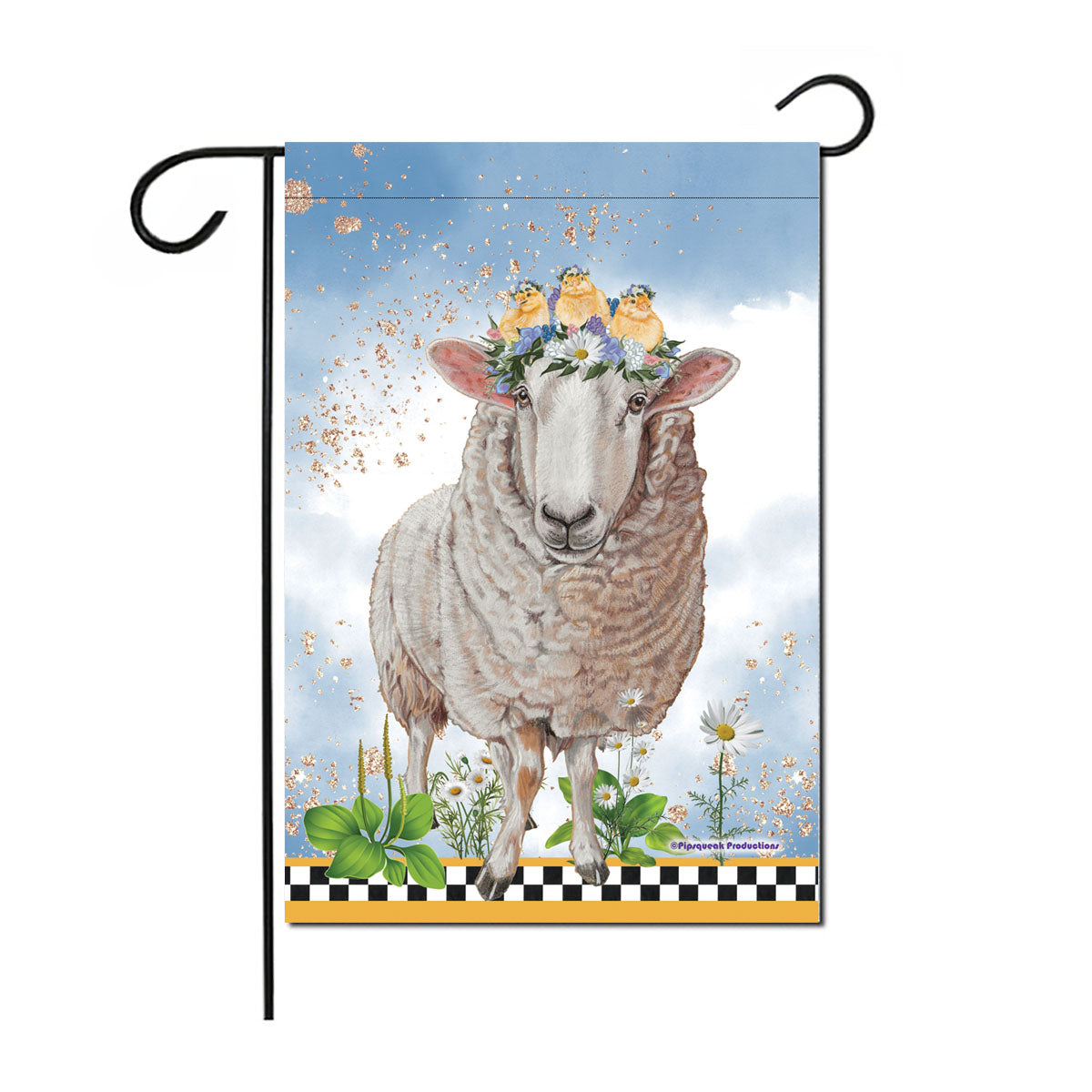 Cheviot Sheep and Three Little Chicks Floral Garden Flag Double Sided 12 x 17 in. - Pipsqueakproductions