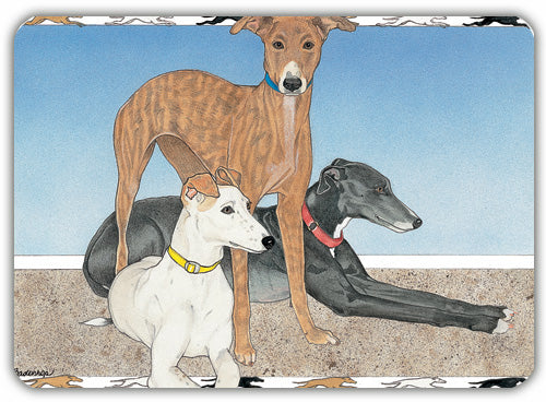 Greyhound Trio Cutting Board Tempered Glass, Pet Placemat, 11.5" x 15.5" - Pipsqueakproductions
