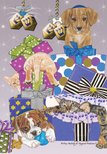 Dog with Cat Hanukkah Cards Set of 10 cards & 10 envelopes - Pipsqueakproductions