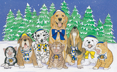 Dog with Cat Hanukkah Cards Set of 10 cards & 10 envelopes - Pipsqueakproductions