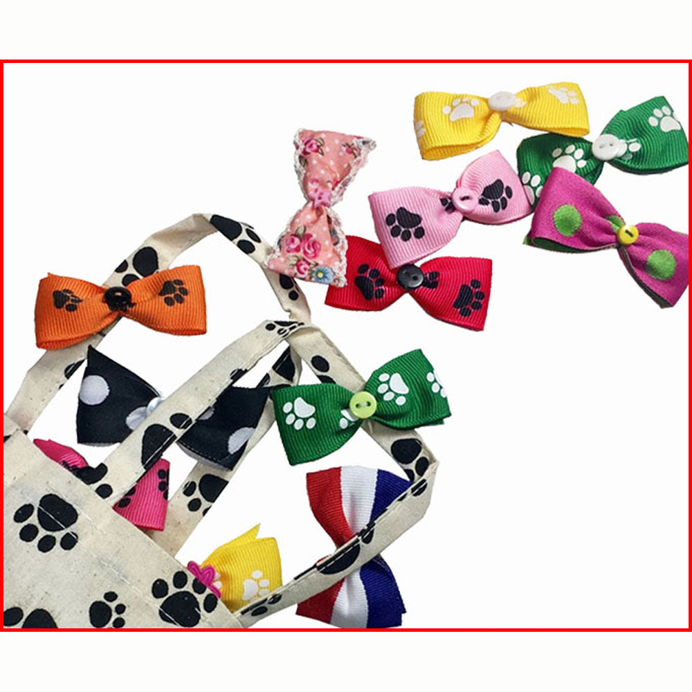 Dog Hair Bows Pack of 8 Holiday Hair Bows with FREE Pawprint Bag - Pipsqueakproductions