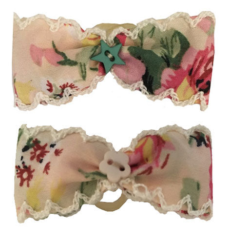 Dog Hair Bows Summer Spring Duo, Creme Polka Dot with Flowers - Pipsqueakproductions