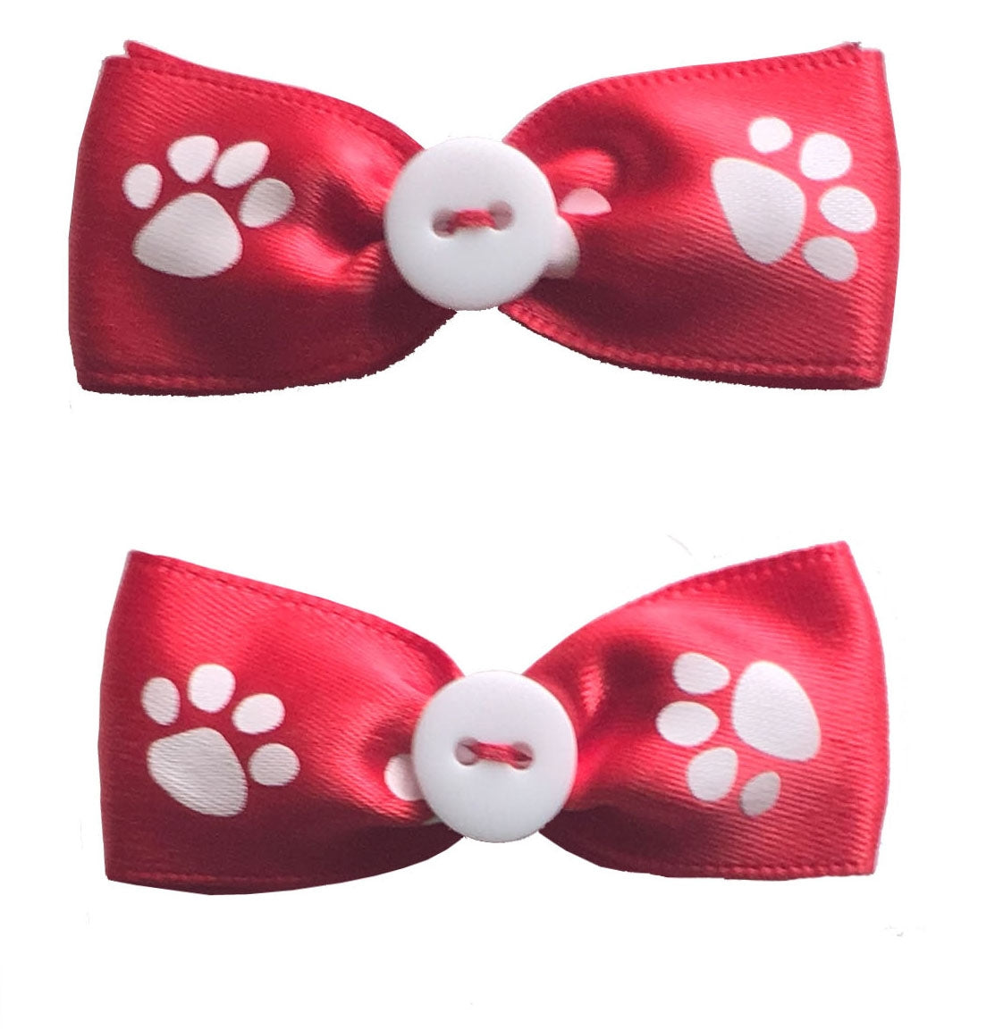 Dog Hair Bows Two Red with White Paw Prints - Pipsqueakproductions