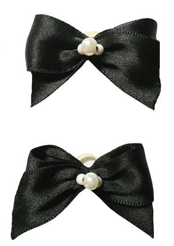 Dog Hair Bows Two Black Tux Satin with Pearls - Pipsqueakproductions