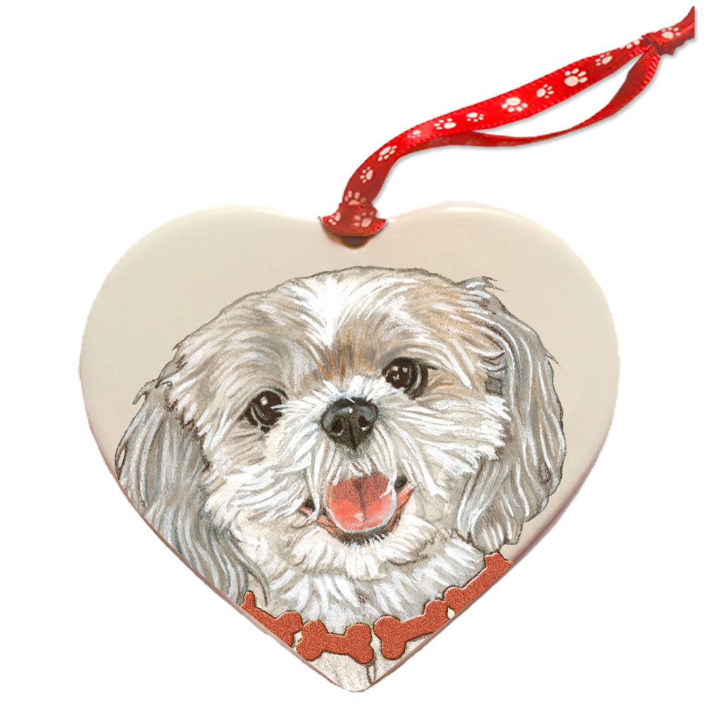 Shih Tzu Porcelain Pet Gift Heart Ornament - Pipsqueakproductions