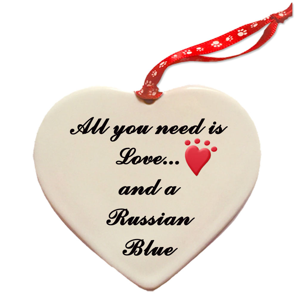 Russian Blue Cat Porcelain Pink Heart Ornament Pet Gift - Pipsqueakproductions