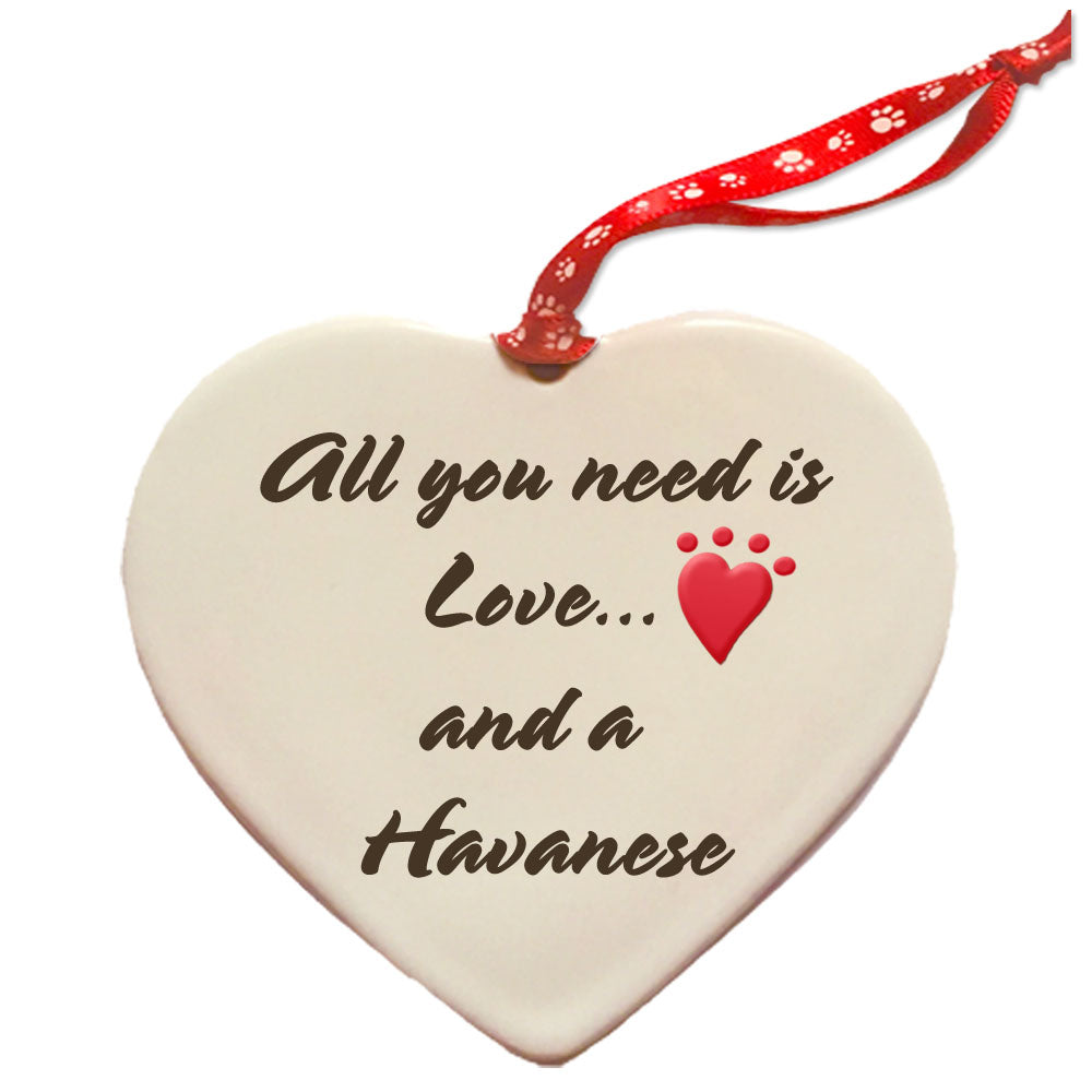 Havanese Porcelain Pet Gift Heart Ornament - Pipsqueakproductions