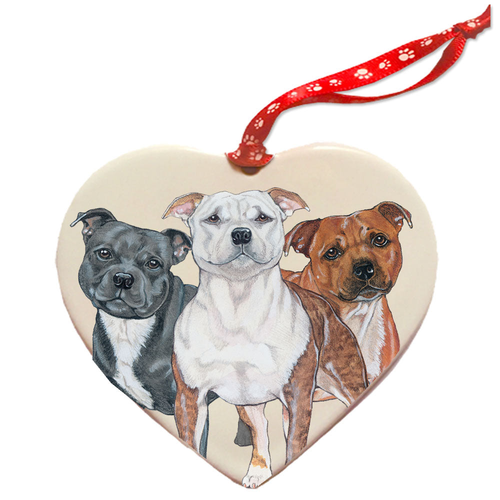 Staffordshire Bull Terrier Staffie Dog Porcelain Pet Gift Heart Ornament - Pipsqueakproductions