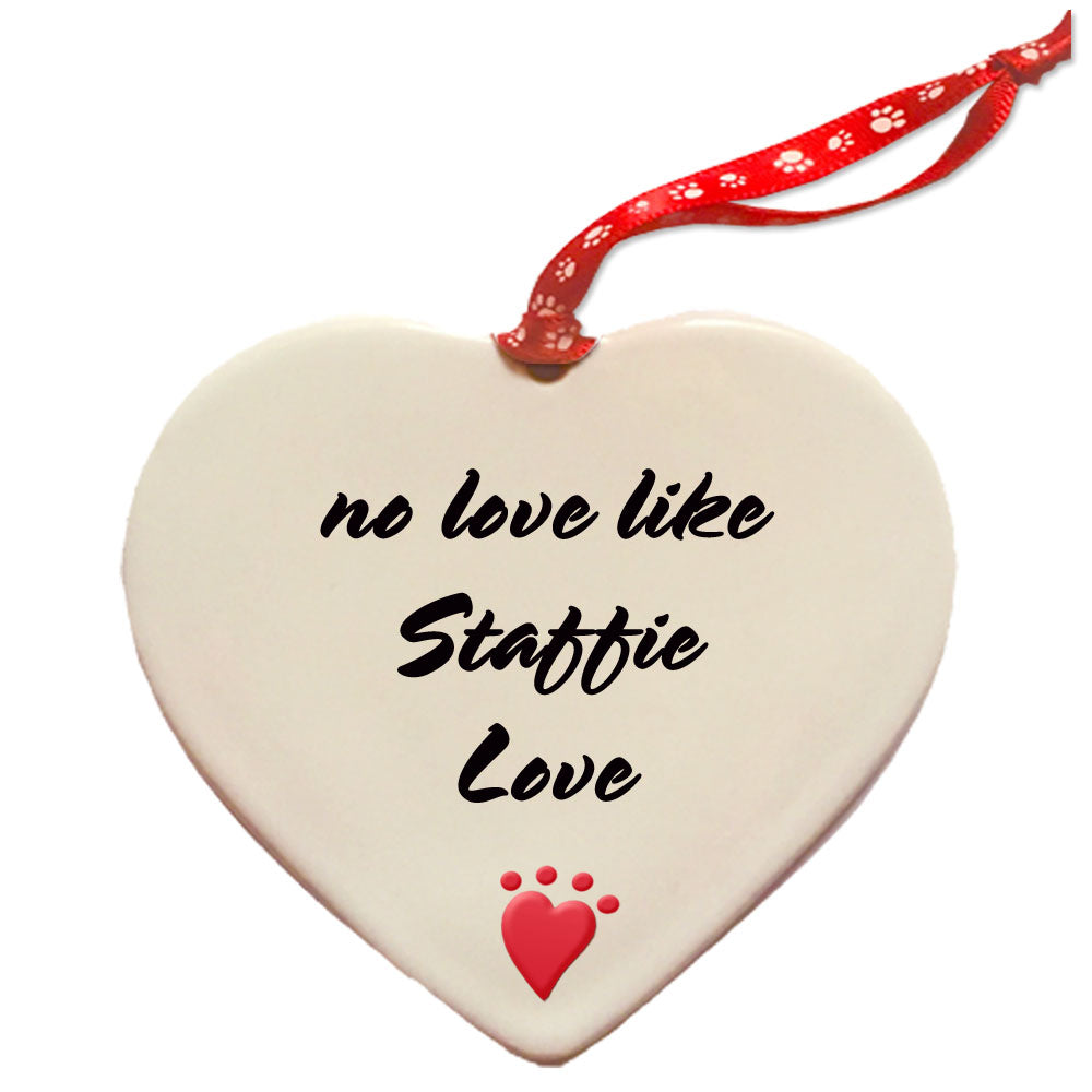Staffordshire Bull Terrier Staffie Dog Porcelain Pet Gift Heart Ornament - Pipsqueakproductions