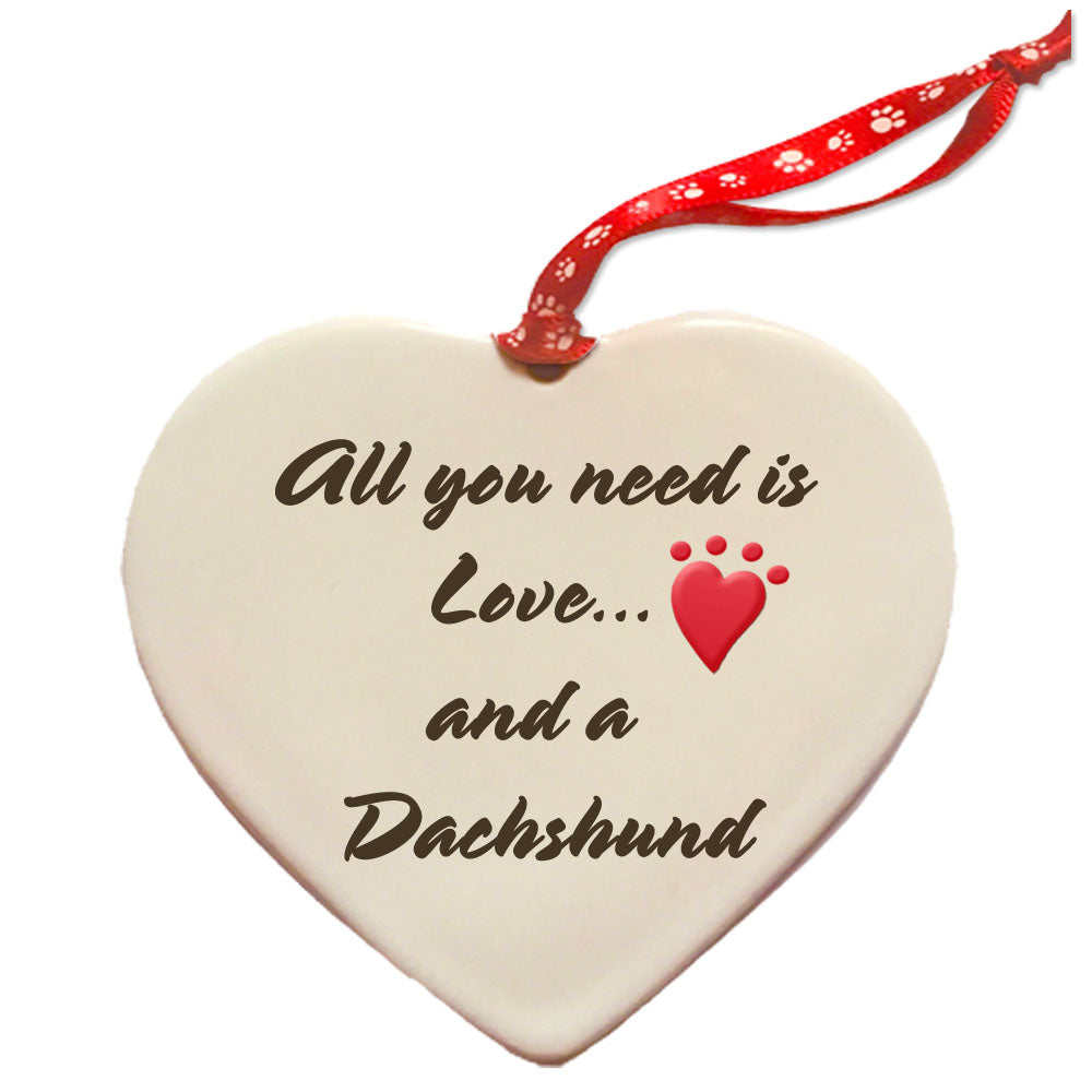 Dachshund Black and Tan Porcelain Heart Ornament Double-Sided - Pipsqueakproductions
