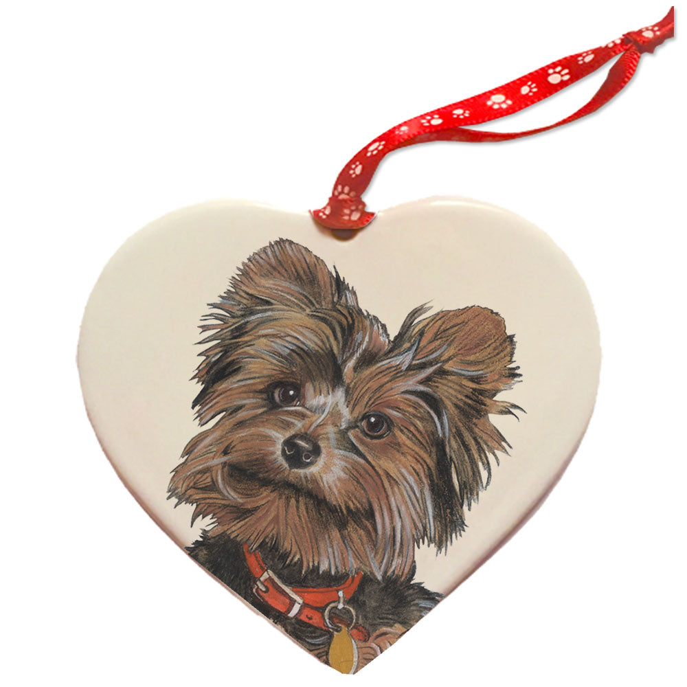 Yorkshire Terrier Yorkie Porcelain Pet Gift Heart Ornament - Pipsqueakproductions