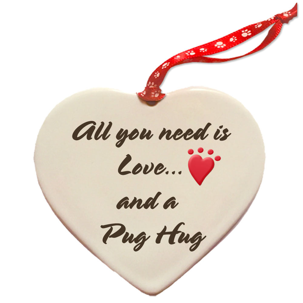 Pug Black Pug Porcelain Pet Gift Heart Ornament - Pipsqueakproductions