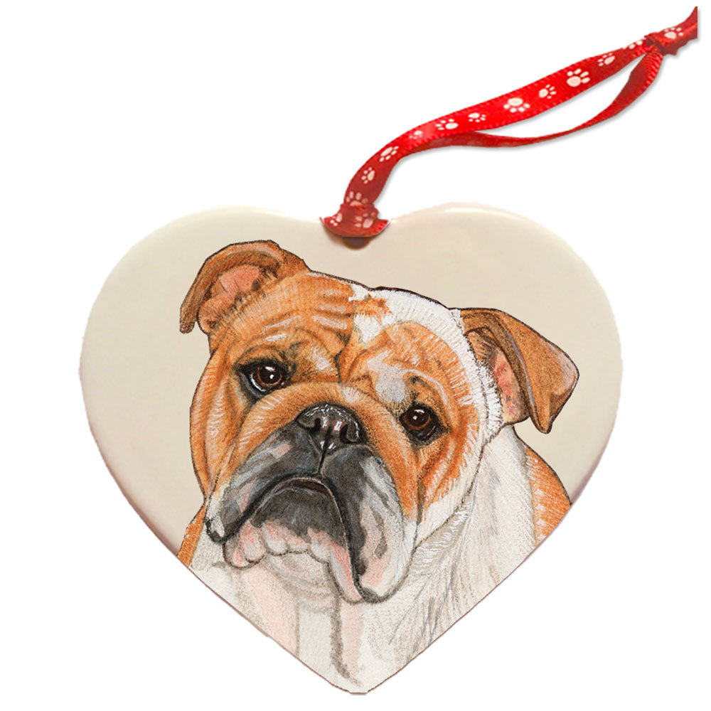 Bulldog Porcelain Pet Gift Heart Ornament Double-sided - Pipsqueakproductions