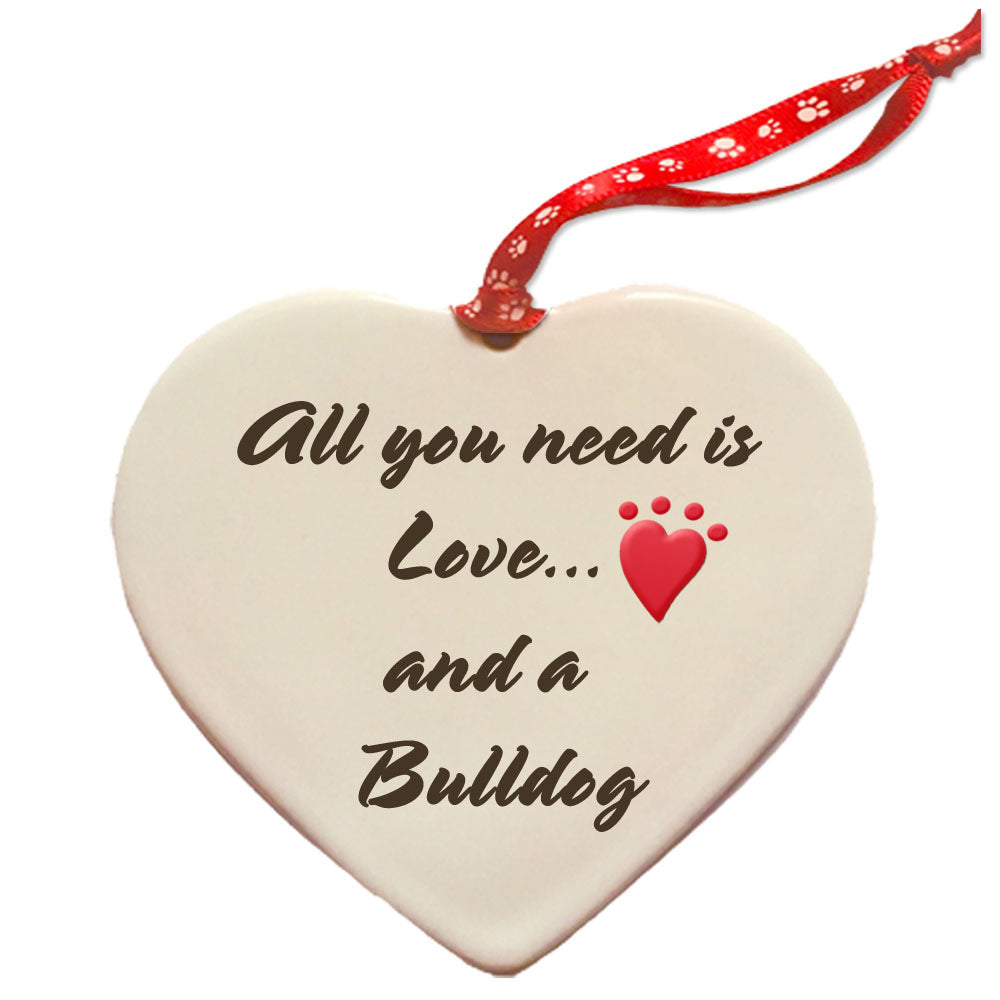 Bulldog Porcelain Pet Gift Heart Ornament Double-sided - Pipsqueakproductions