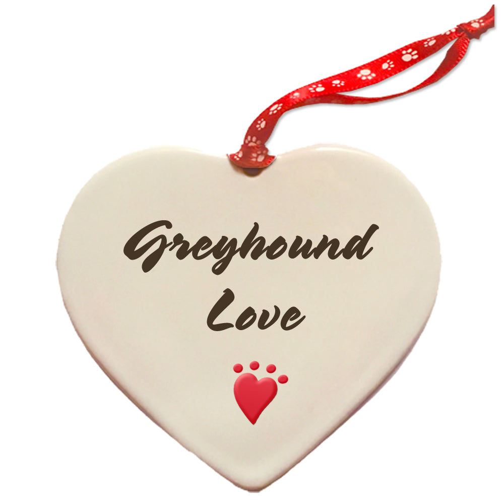 Greyhound, Black Greyhound Porcelain Heart Ornament Double-Sided - Pipsqueakproductions
