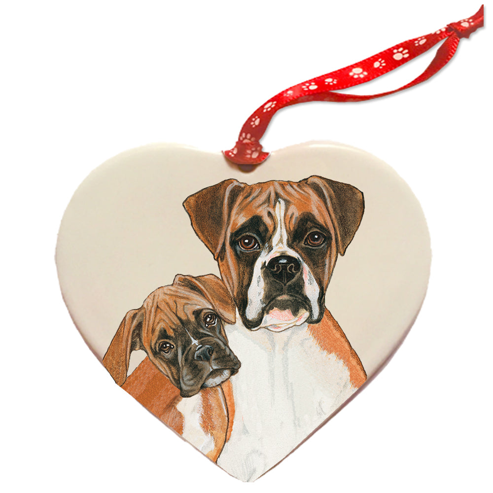 Boxer Porcelain Heart Ornament Double-Sided - Pipsqueakproductions