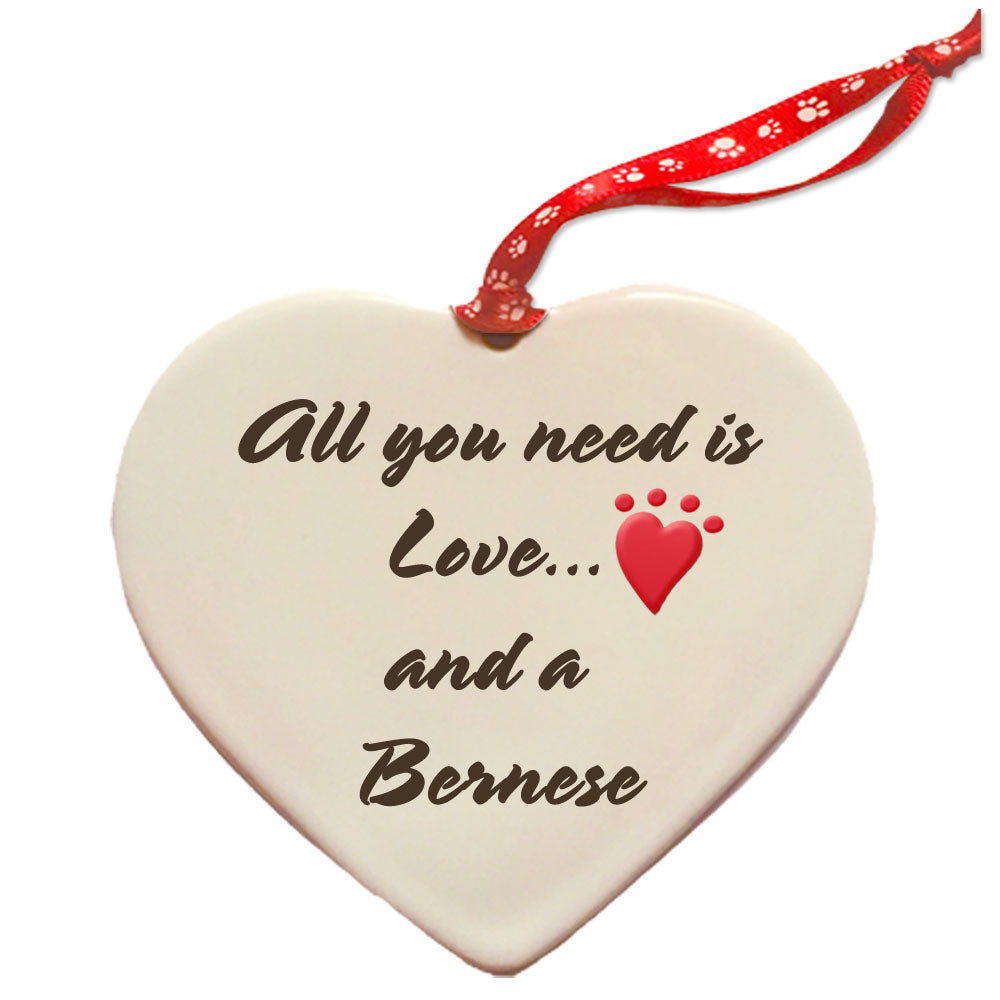 Bernese Mountain Dog Porcelain Heart Ornament Double-Sided - Pipsqueakproductions