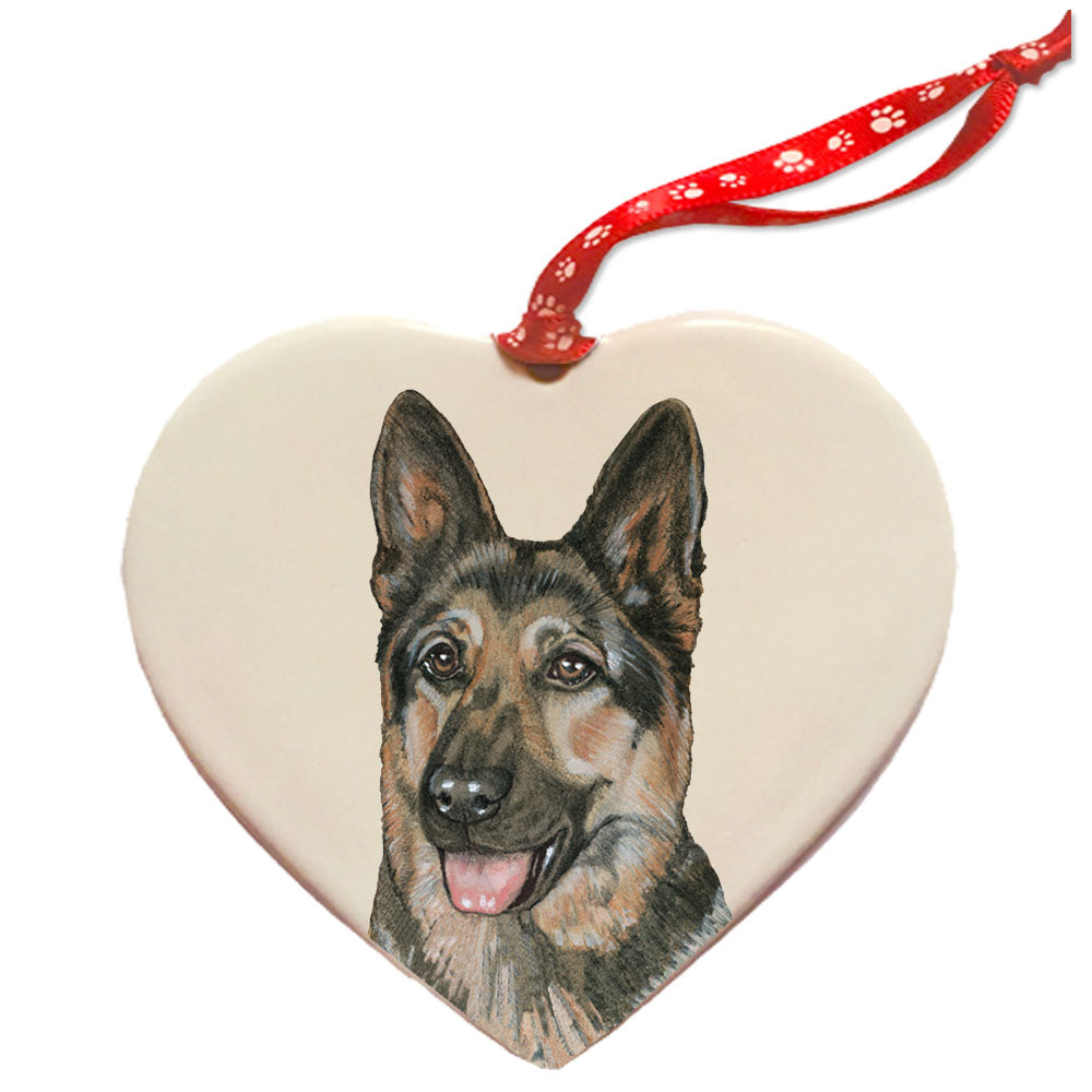 German Shepherd Porcelain Heart Ornament Double-Sided - Pipsqueakproductions