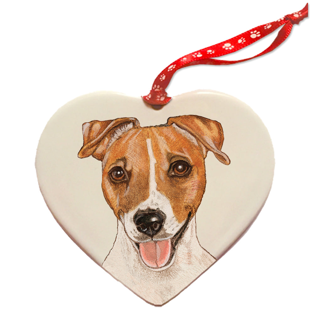 Jack Russell Terrier Porcelain Heart Ornament - Pipsqueakproductions