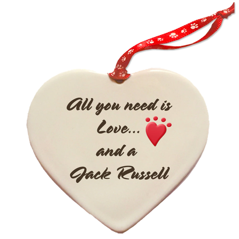 Jack Russell Terrier Porcelain Heart Ornament - Pipsqueakproductions