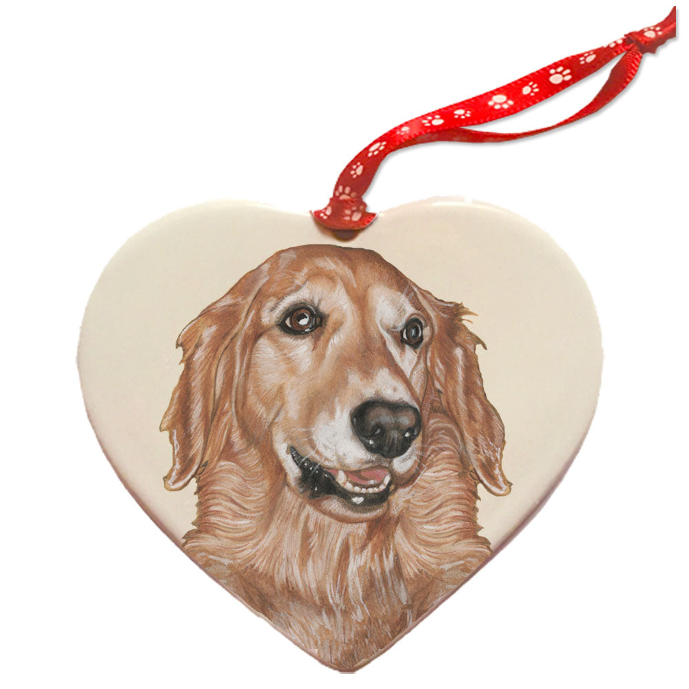 Golden Retriever Porcelain Heart Ornament Double-sided - Pipsqueakproductions