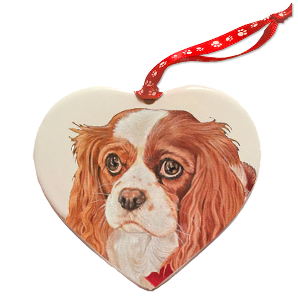 Cavalier King Charles Porcelain Heart Ornament Double-Sided - Pipsqueakproductions