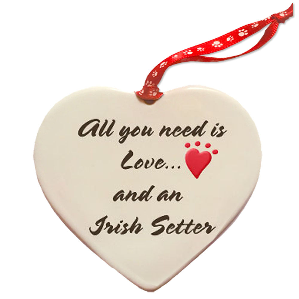 Irish Setter Porcelain Pet Gift Heart Ornament - Pipsqueakproductions