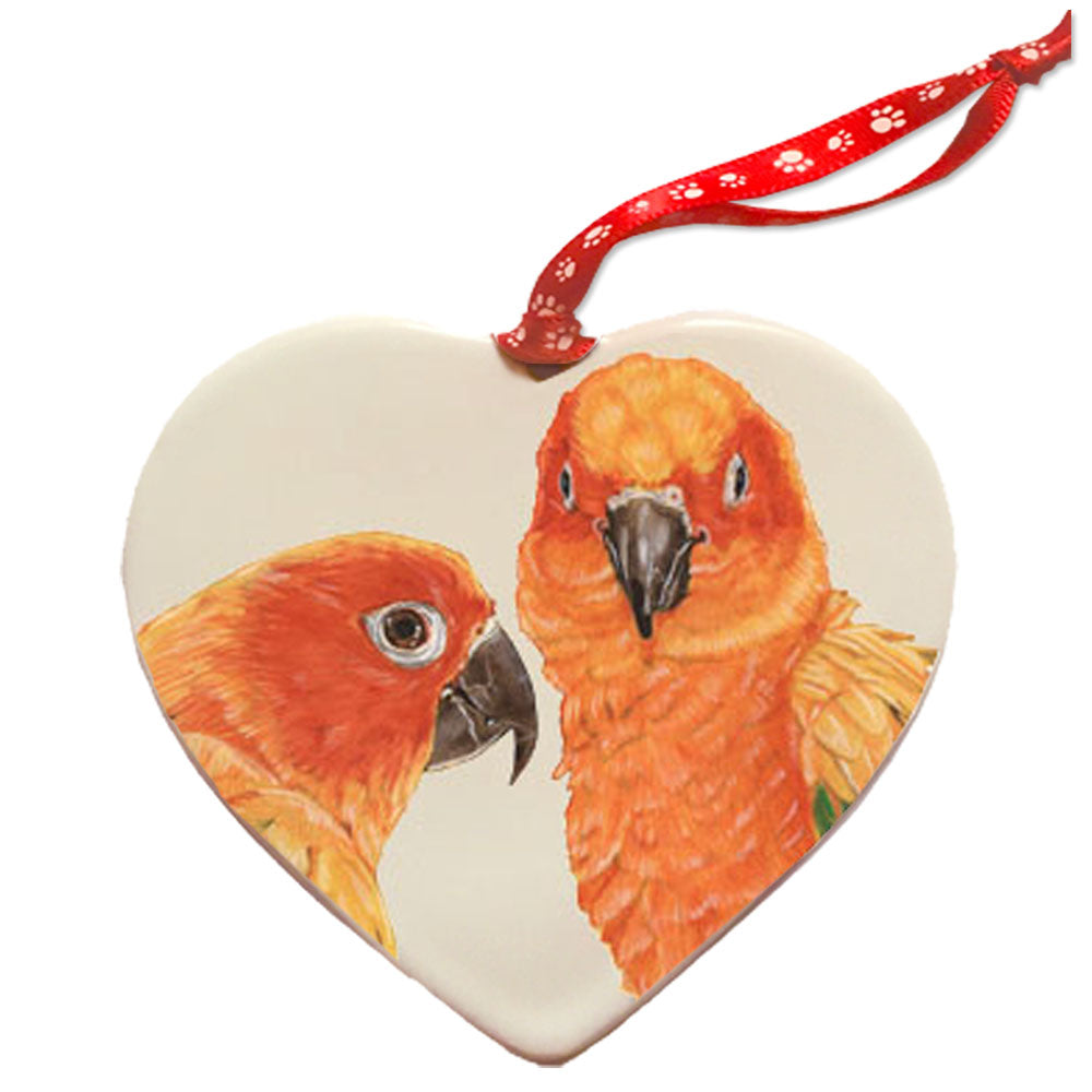 Sun Conure Parrot Porcelain Pet Gift Heart Ornament - Pipsqueakproductions