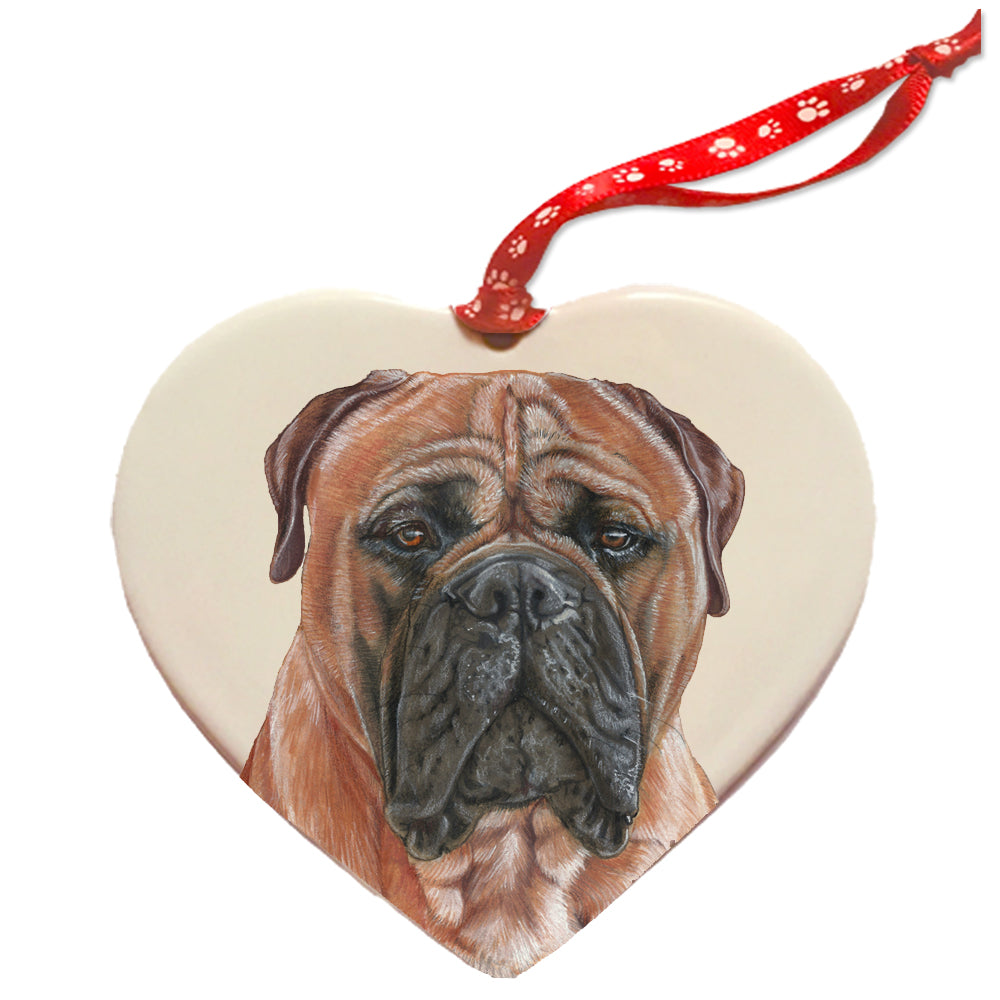 Bullmastiff Porcelain Heart Ornament Double-Sided - Pipsqueakproductions