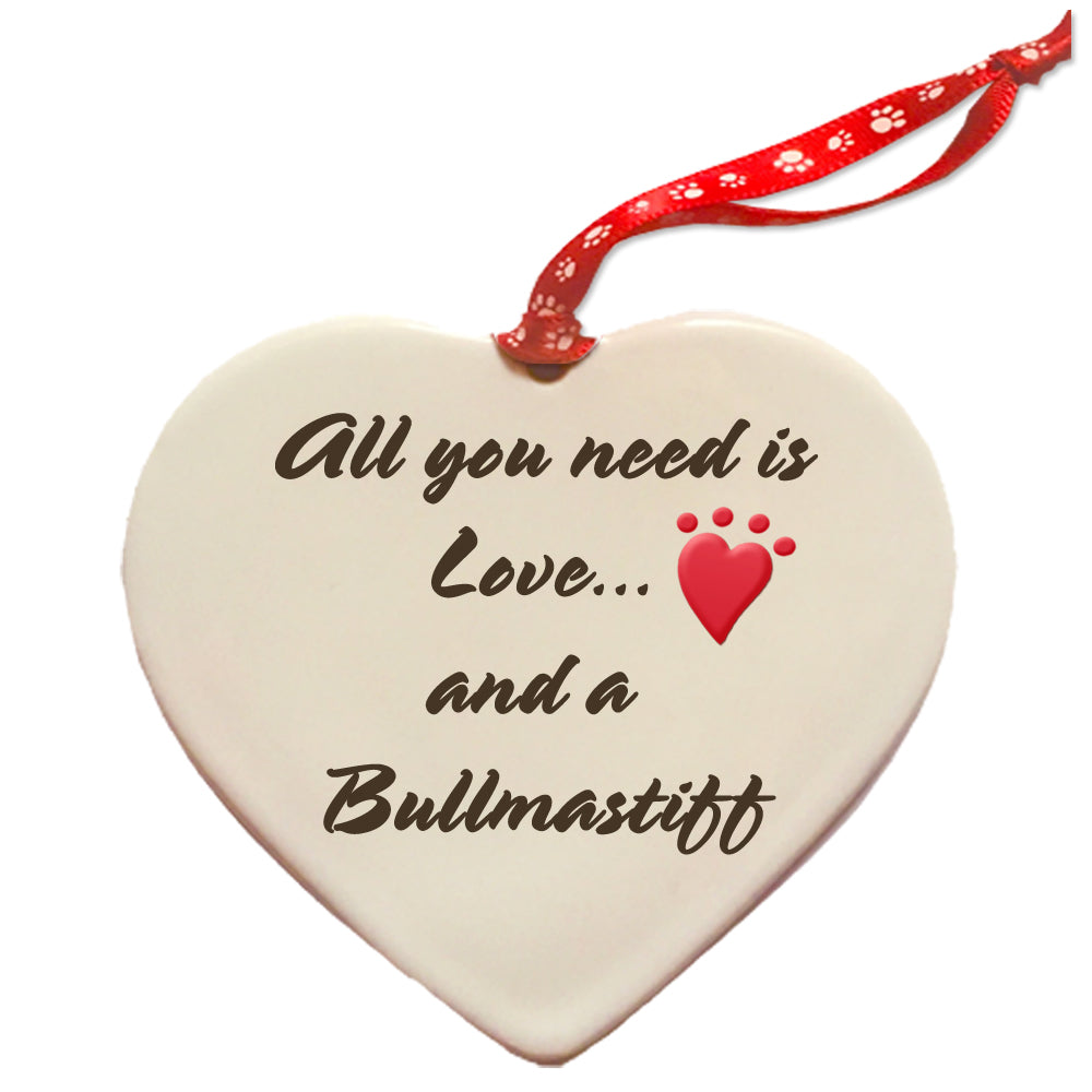 Bullmastiff Porcelain Heart Ornament Double-Sided - Pipsqueakproductions