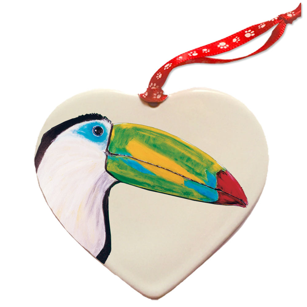 Toucan Porcelain Pet Gift Heart Ornament - Pipsqueakproductions