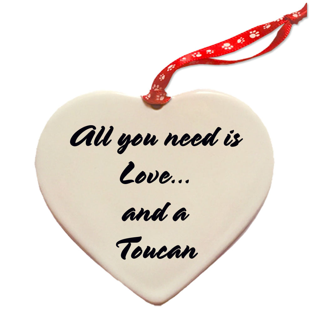 Toucan Porcelain Pet Gift Heart Ornament - Pipsqueakproductions