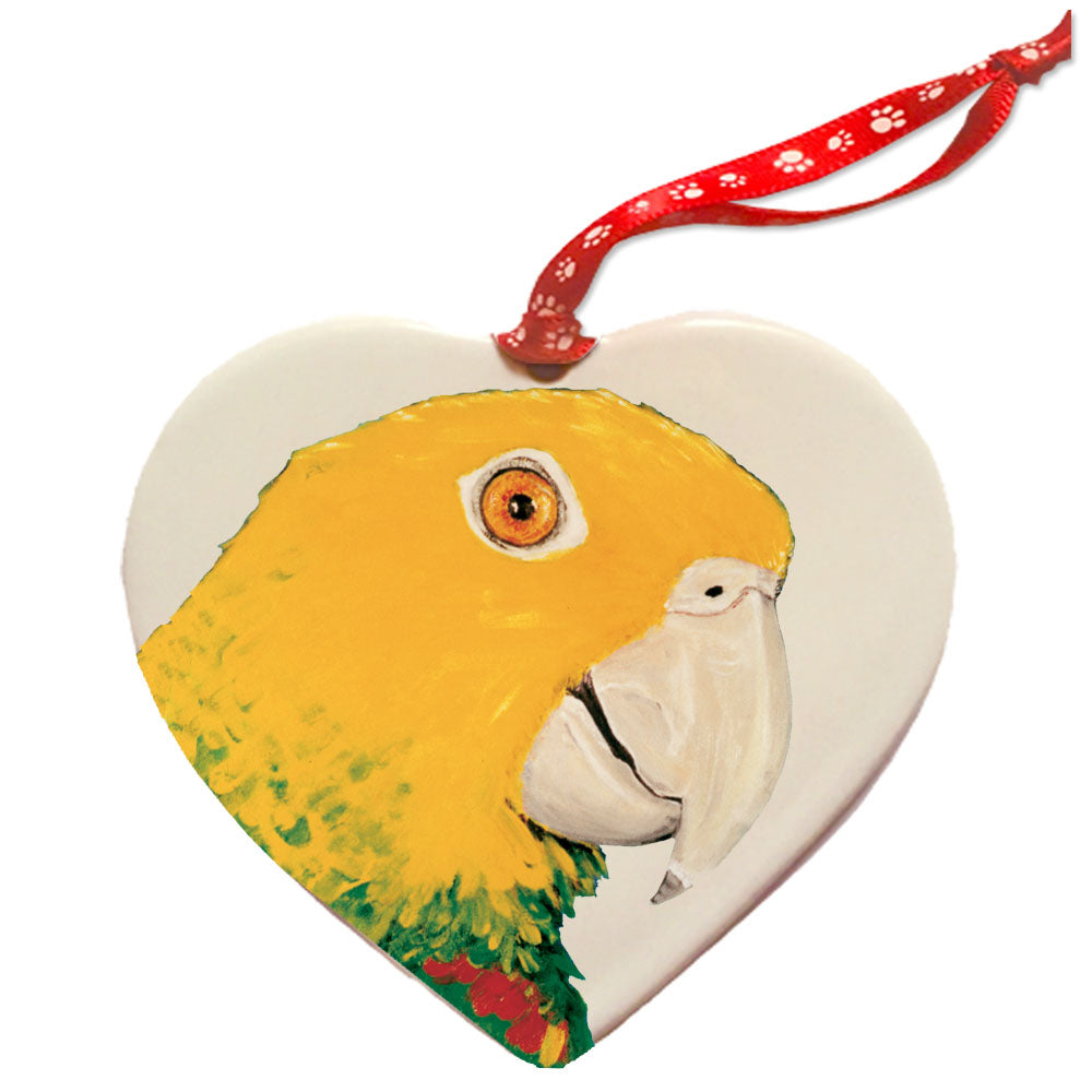 Amazon Parrot Porcelain Pet Gift Heart Ornament - Pipsqueakproductions