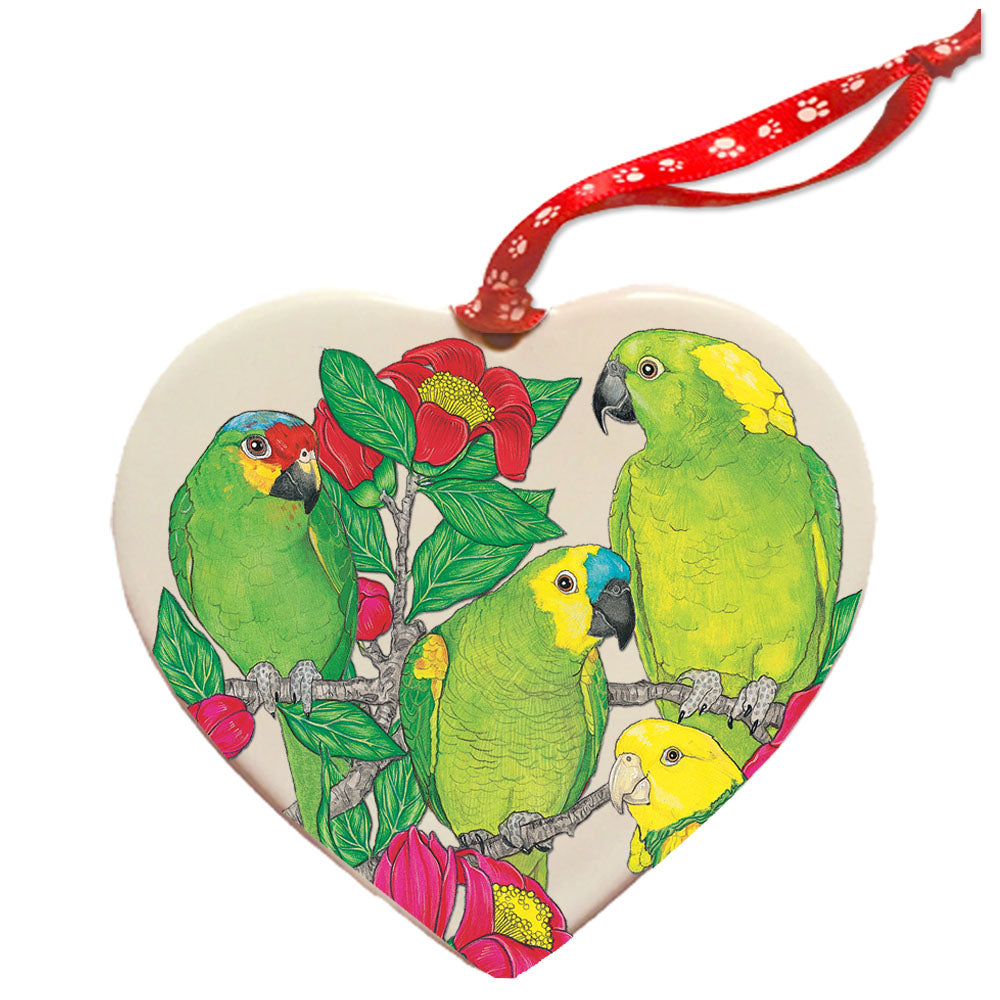 Amazon Parrot Porcelain Pet Gift Heart Ornament Double-sided - Pipsqueakproductions