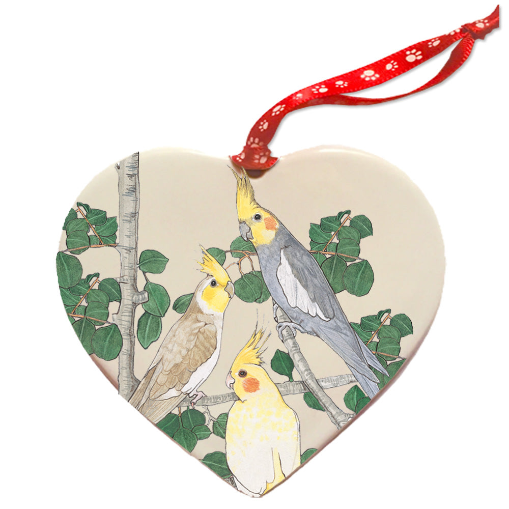 Cockatiel Parrot Porcelain Heart Ornament Double-sided - Pipsqueakproductions