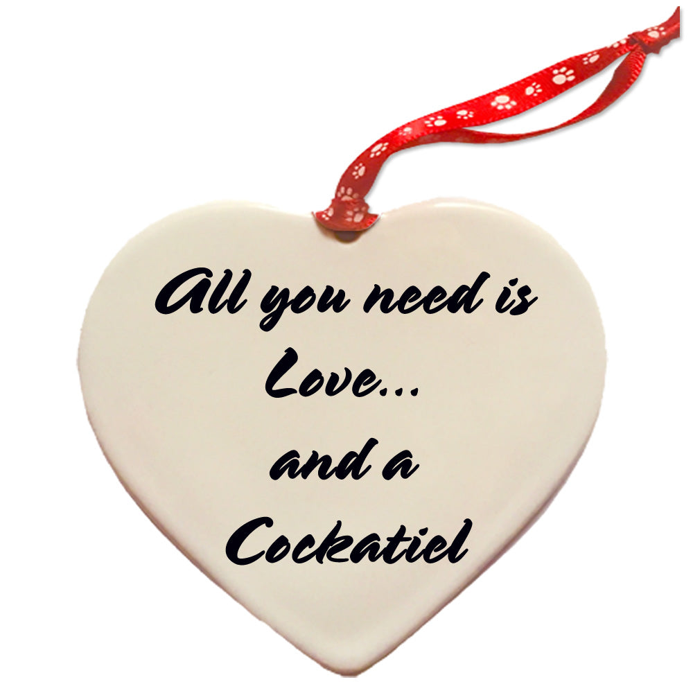 Cockatiel Parrot Porcelain Heart Ornament Double-sided - Pipsqueakproductions