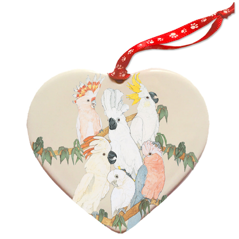 Cockatoo Parrot Porcelain Heart Ornament Double-sided - Pipsqueakproductions
