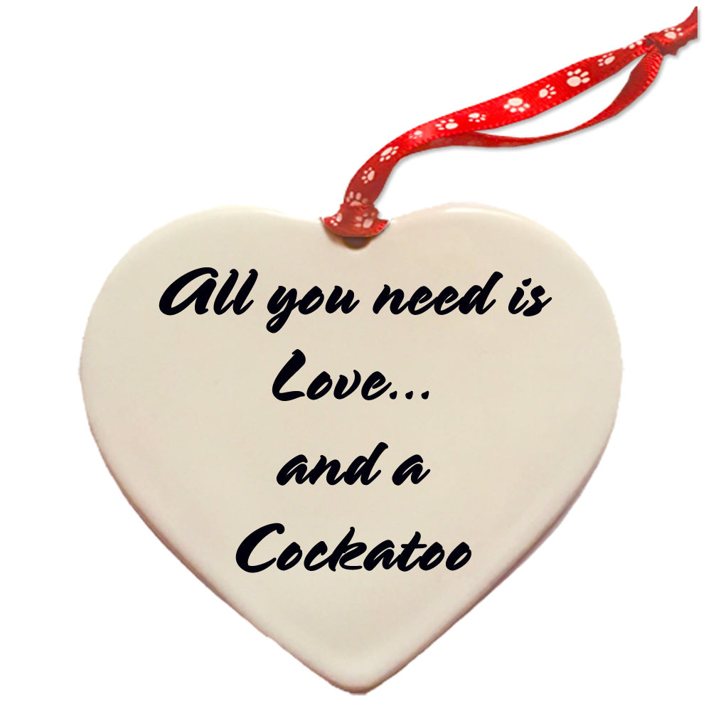 Cockatoo Parrot Porcelain Heart Ornament Double-sided - Pipsqueakproductions