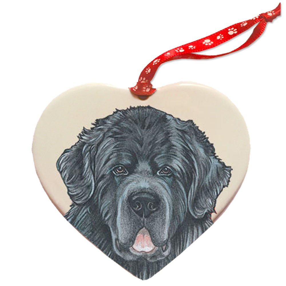 Newfoundland Newfie Dog Porcelain Pet Gift Heart Ornament - Pipsqueakproductions