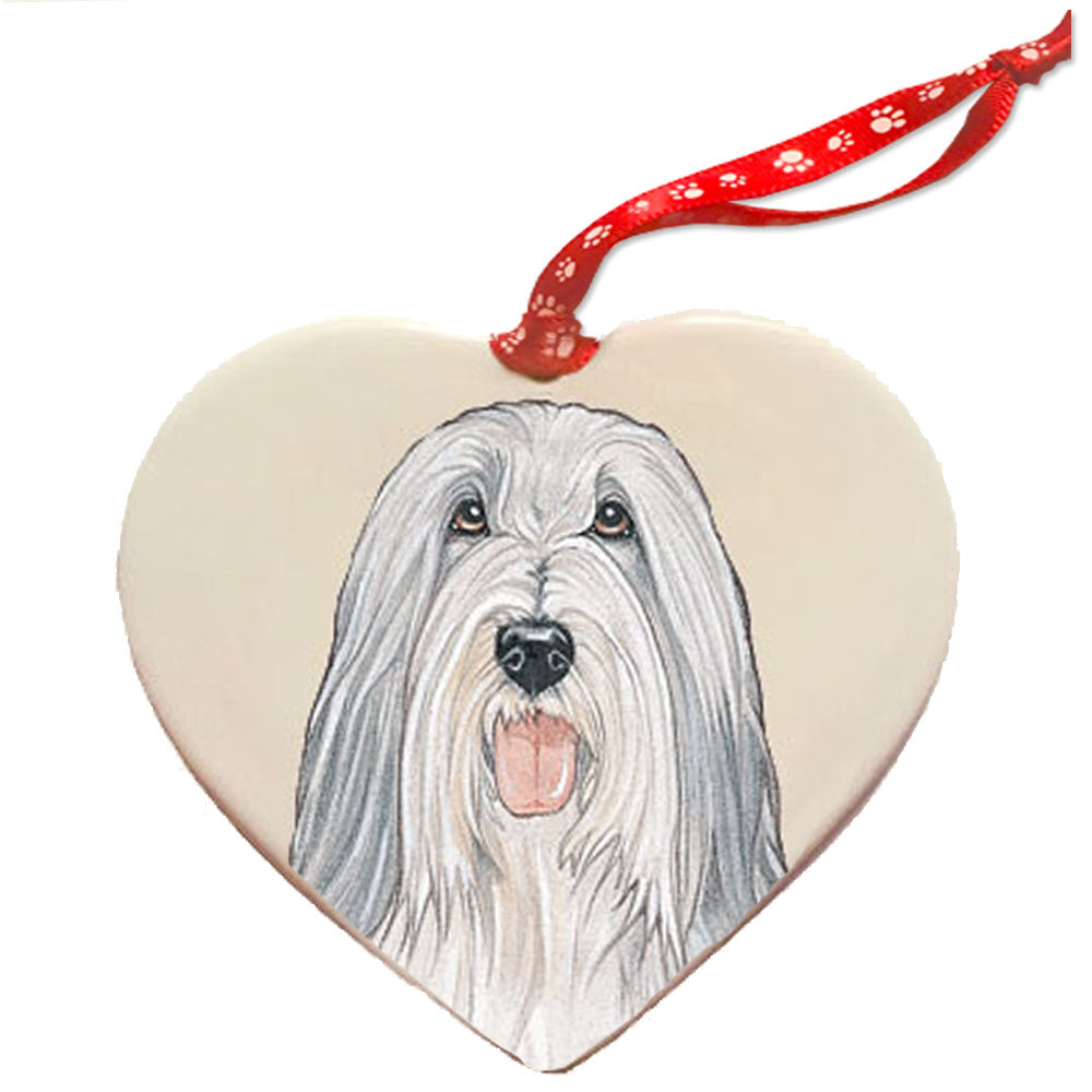 Bearded Collie Porcelain Pet Gift Heart Ornament Double-Sided - Pipsqueakproductions