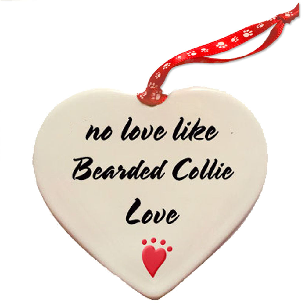 Bearded Collie Porcelain Pet Gift Heart Ornament Double-Sided - Pipsqueakproductions