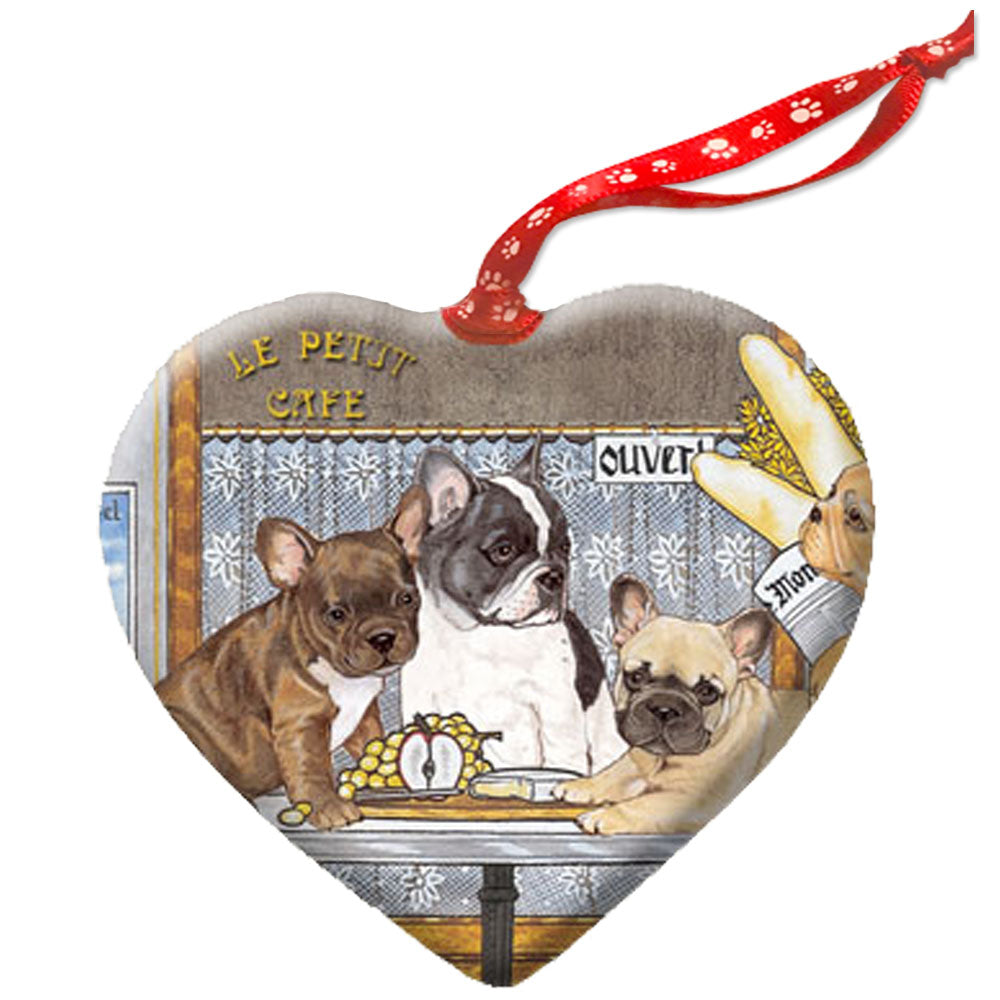 French Bull Dog Porcelain Pet Gift Heart Ornament Double-Sided - Pipsqueakproductions