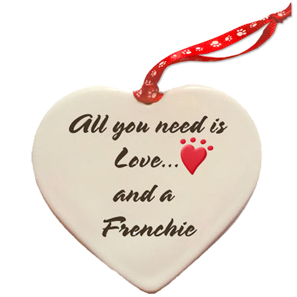 French Bull Dog Porcelain Pet Gift Heart Ornament Double-Sided - Pipsqueakproductions