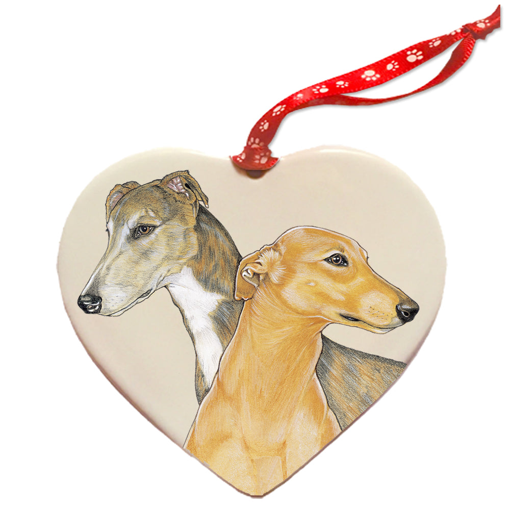 Greyhound Porcelain Heart Ornament - Pipsqueakproductions